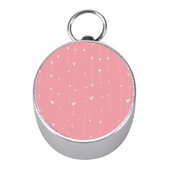 Pink Background With White Hearts On Lines Mini Silver Compasses by TastefulDesigns