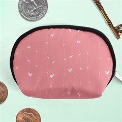 Pink Background With White Hearts On Lines Accessory Pouches (medium)  by TastefulDesigns