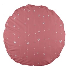 Pink Background With White Hearts On Lines Large 18  Premium Flano Round Cushions by TastefulDesigns