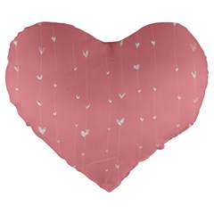 Pink Background With White Hearts On Lines Large 19  Premium Flano Heart Shape Cushions by TastefulDesigns