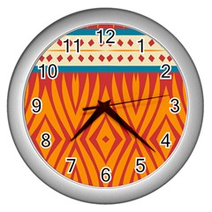 Shapes In Retro Colors       Wall Clock (silver) by LalyLauraFLM