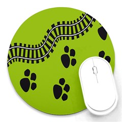 Green Prints Next To Track Round Mousepads by Nexatart