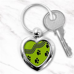 Green Prints Next To Track Key Chains (heart)  by Nexatart