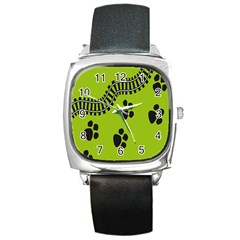 Green Prints Next To Track Square Metal Watch by Nexatart