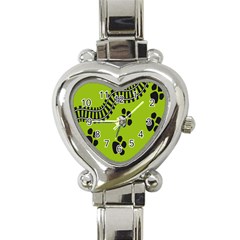 Green Prints Next To Track Heart Italian Charm Watch by Nexatart