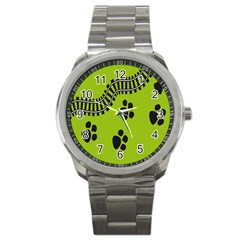 Green Prints Next To Track Sport Metal Watch by Nexatart