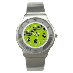 Green Prints Next To Track Stainless Steel Watch by Nexatart