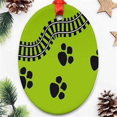 Green Prints Next To Track Oval Ornament (two Sides) by Nexatart