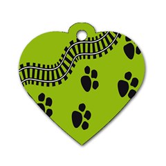 Green Prints Next To Track Dog Tag Heart (two Sides) by Nexatart