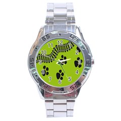 Green Prints Next To Track Stainless Steel Analogue Watch by Nexatart