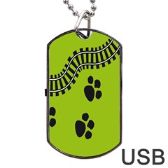 Green Prints Next To Track Dog Tag Usb Flash (one Side) by Nexatart