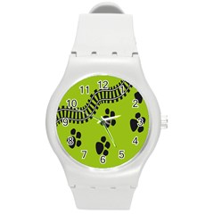 Green Prints Next To Track Round Plastic Sport Watch (m) by Nexatart