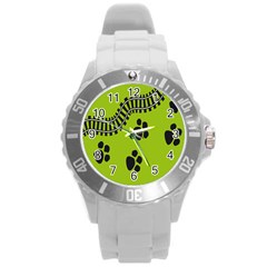 Green Prints Next To Track Round Plastic Sport Watch (l) by Nexatart