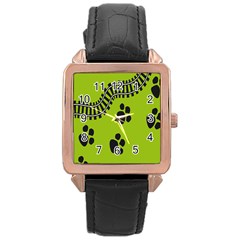 Green Prints Next To Track Rose Gold Leather Watch  by Nexatart