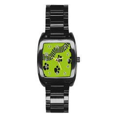 Green Prints Next To Track Stainless Steel Barrel Watch by Nexatart