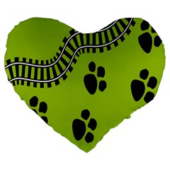 Green Prints Next To Track Large 19  Premium Flano Heart Shape Cushions by Nexatart