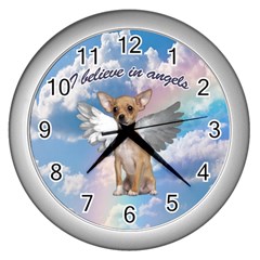 Angel Chihuahua Wall Clocks (silver)  by Valentinaart