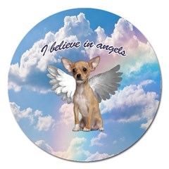 Angel Chihuahua Magnet 5  (round) by Valentinaart