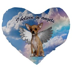 Angel Chihuahua Large 19  Premium Heart Shape Cushions by Valentinaart