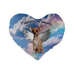 Angel Chihuahua Standard 16  Premium Flano Heart Shape Cushions by Valentinaart