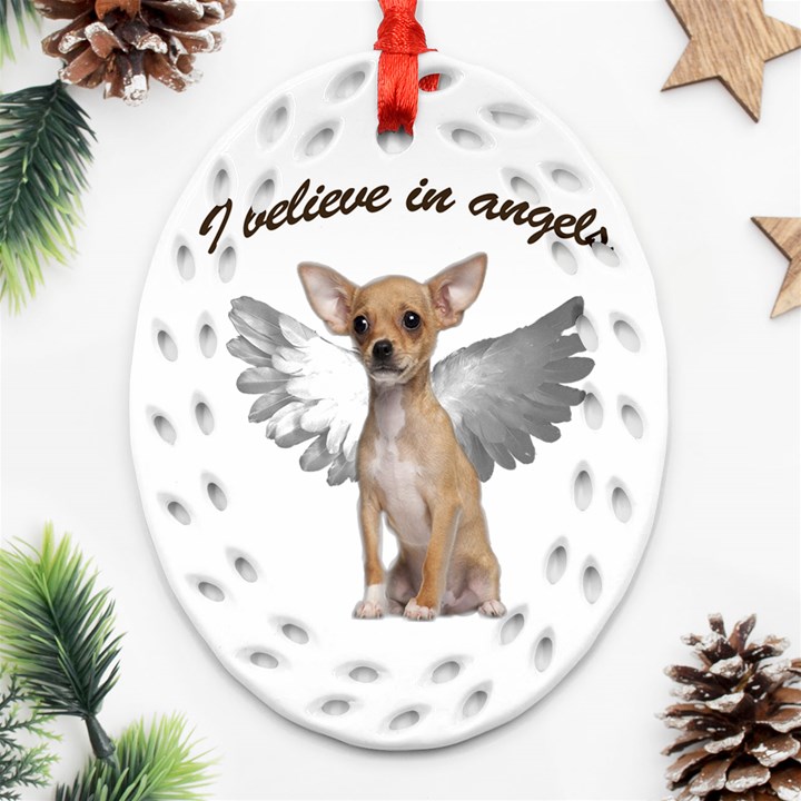 Angel Chihuahua Oval Filigree Ornament (Two Sides)