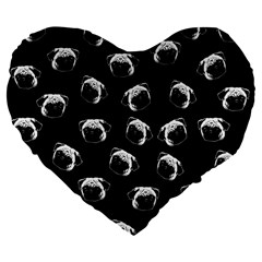 Pug Dog Pattern Large 19  Premium Flano Heart Shape Cushions by Valentinaart