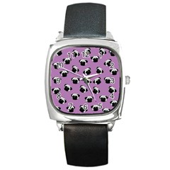 Pug Dog Pattern Square Metal Watch by Valentinaart