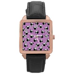 Pug dog pattern Rose Gold Leather Watch 