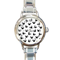 Pug Dog Pattern Round Italian Charm Watch by Valentinaart