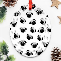 Pug Dog Pattern Oval Filigree Ornament (two Sides) by Valentinaart