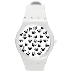 Pug Dog Pattern Round Plastic Sport Watch (m) by Valentinaart