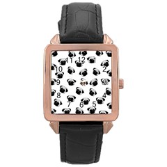 Pug Dog Pattern Rose Gold Leather Watch 