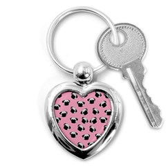 Pug Dog Pattern Key Chains (heart)  by Valentinaart