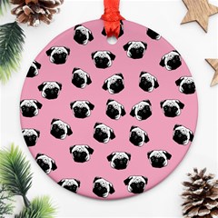 Pug Dog Pattern Round Ornament (two Sides) by Valentinaart