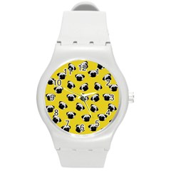 Pug Dog Pattern Round Plastic Sport Watch (m) by Valentinaart