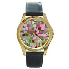 Color Square Tiles Random Effect Round Gold Metal Watch by Nexatart