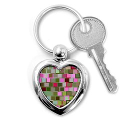 Color Square Tiles Random Effect Key Chains (heart)  by Nexatart