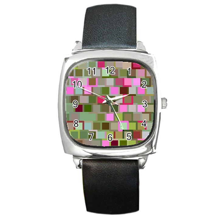 Color Square Tiles Random Effect Square Metal Watch