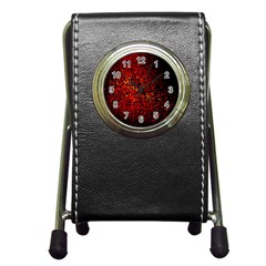 Red Particles Background Pen Holder Desk Clocks by Nexatart