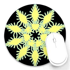 Yellow Snowflake Icon Graphic On Black Background Round Mousepads by Nexatart