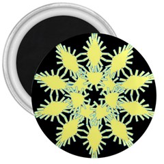 Yellow Snowflake Icon Graphic On Black Background 3  Magnets by Nexatart