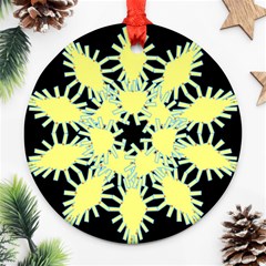 Yellow Snowflake Icon Graphic On Black Background Ornament (round) by Nexatart