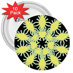 Yellow Snowflake Icon Graphic On Black Background 3  Buttons (10 Pack)  by Nexatart