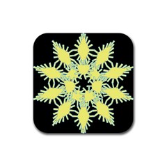 Yellow Snowflake Icon Graphic On Black Background Rubber Square Coaster (4 Pack)  by Nexatart