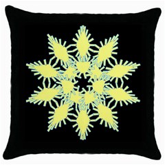 Yellow Snowflake Icon Graphic On Black Background Throw Pillow Case (black) by Nexatart