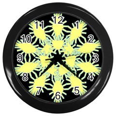 Yellow Snowflake Icon Graphic On Black Background Wall Clocks (black) by Nexatart