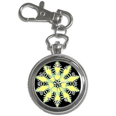 Yellow Snowflake Icon Graphic On Black Background Key Chain Watches by Nexatart