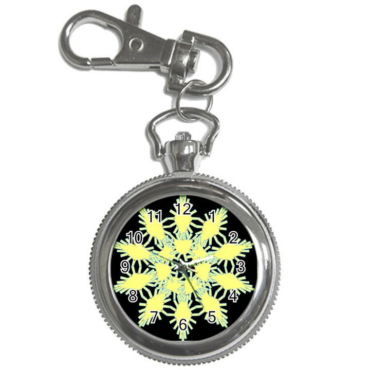 Yellow Snowflake Icon Graphic On Black Background Key Chain Watches