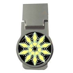 Yellow Snowflake Icon Graphic On Black Background Money Clips (round)  by Nexatart