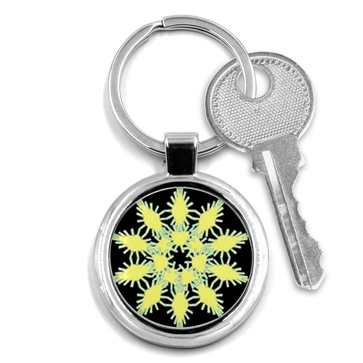 Yellow Snowflake Icon Graphic On Black Background Key Chains (Round) 